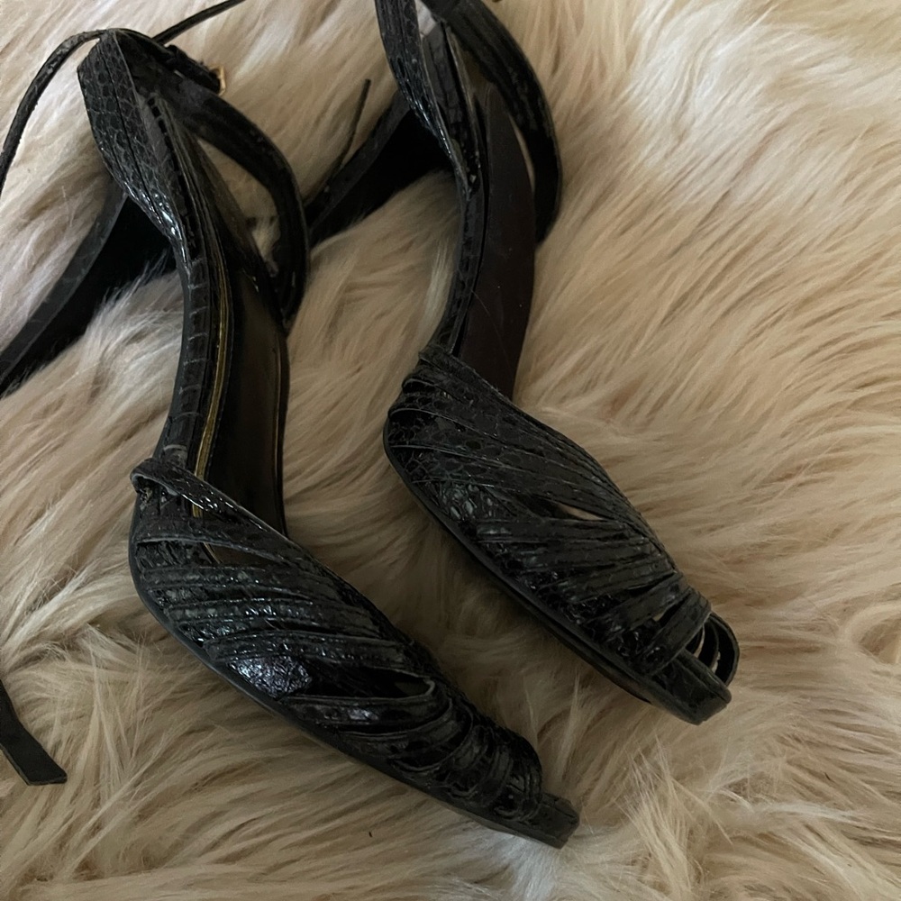 Lauren Ralph Lauren Black Woven Strappy High Heel Sandals - Picture 2 of 6